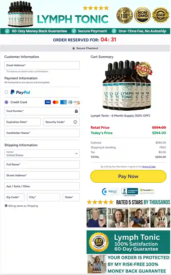 Lymph Tonic Order Page — Choose Your Package — Secure Checkout